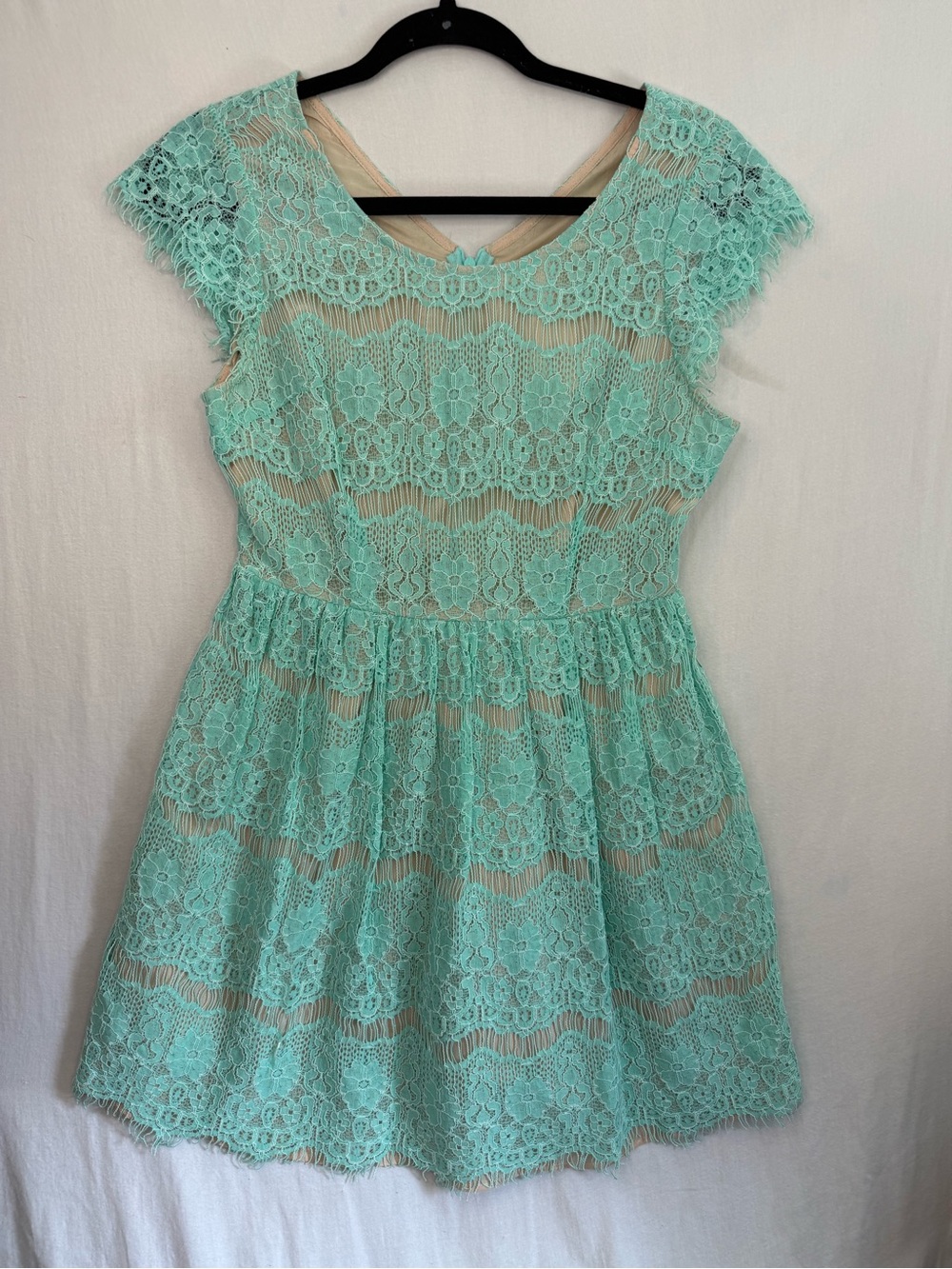 A. Peach Mint Lace Overlay Dress - Size S